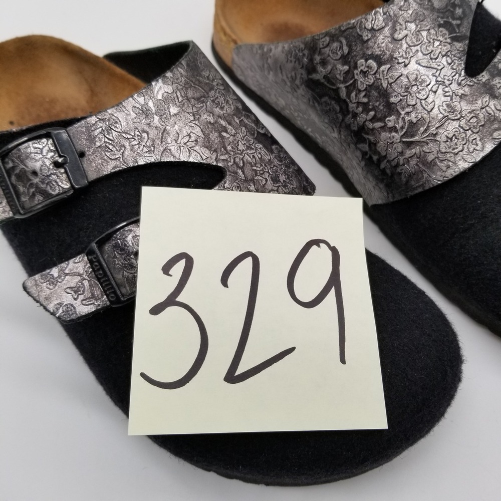 Papillio Birkenstock Clogs Womens 39 Black Silver Floral Wool Felt Buckle Boston - Picture 7 of 7